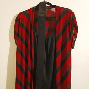 VINTAGE Red/black cardigan, black tank, and belt